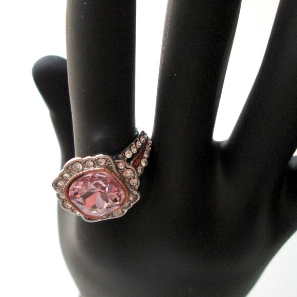 Statement Ring Sterling Silver 925 Pink Cushion Cut Pink Crystal Size 10 1/2 - Picture 11 of 13